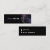 専門のカメラマンの紫色のカメラレンズ スキニー名刺 (正面/裏面)