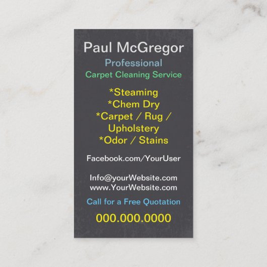 専門のカーペットのクリーニングサービス 名刺 (裏面)