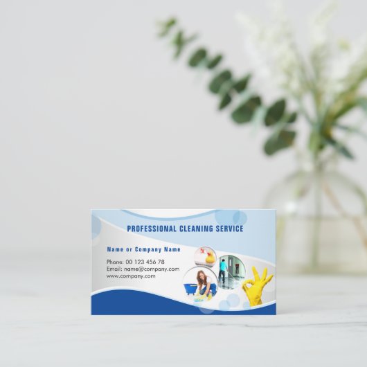 専門のクリーニングのサービス業カード 名刺 (スタンド正面)