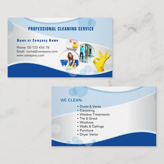 専門のクリーニングのサービス業カード 名刺 (正面/裏面)