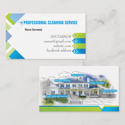 専門のクリーニングのサービス業カード 名刺 (正面/裏面)
