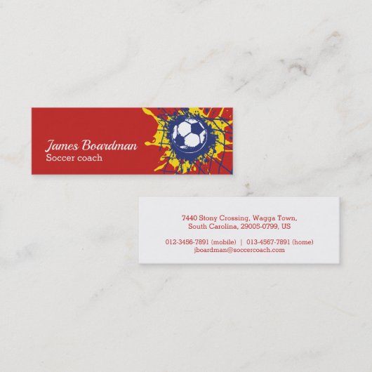 専門のサッカーのコーチの名刺 スキニー名刺 (正面/裏面)