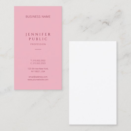 専門のシンプルなテンプレートのエレガントなピンクのモダン 名刺 (正面/裏面)