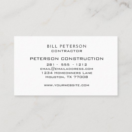 専門のシンプルな建設請負業者用具 名刺 (裏面)