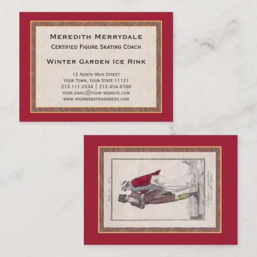 専門のスケートで滑るのコーチのエレガントなヴィンテージ 名刺 (正面/裏面)