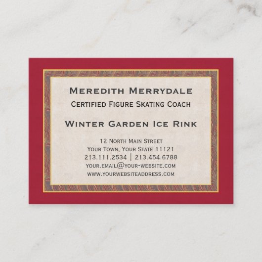 専門のスケートで滑るのコーチのエレガントなヴィンテージ 名刺 (正面)