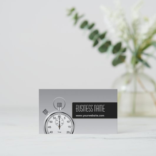 専門のストップウォッチの銀の名刺 名刺 (スタンド正面)