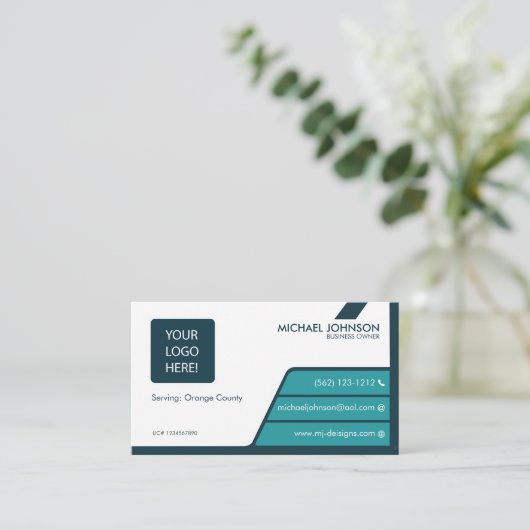 専門のティール（緑がかった色）の青い及び深緑色の名刺 名刺 (スタンド正面)