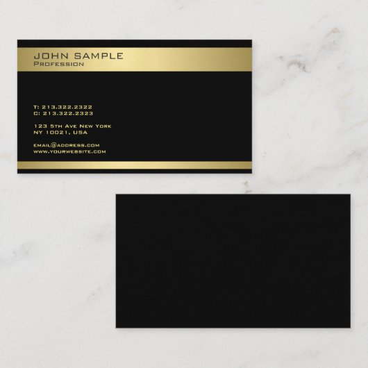 専門のデザインのモダンでエレガントで黒い金ゴールド 名刺 (正面/裏面)