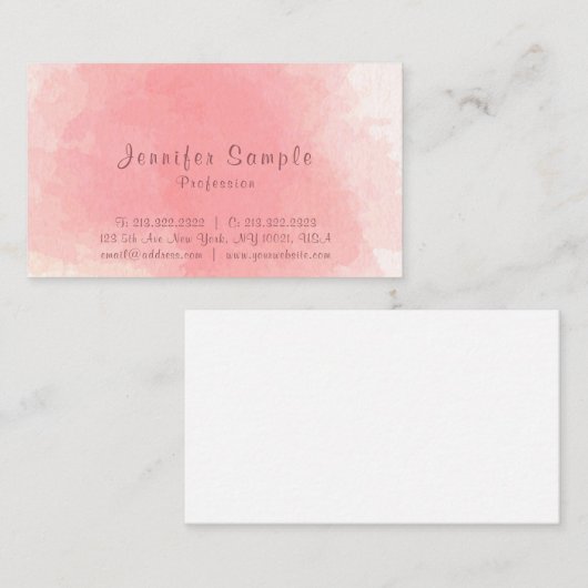 専門のピンクの水彩画の平野の標準的なマット 名刺 (正面/裏面)