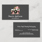 専門のピンクの花のカメラのカメラマンの灰色 名刺 (正面/裏面)