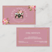 専門のピンクの金ゴールドの花のカメラのカメラマン 名刺 (正面/裏面)