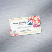 専門のピンクの青い花の金ゴールドの美容師 マグネット名刺 (インサイチュ)