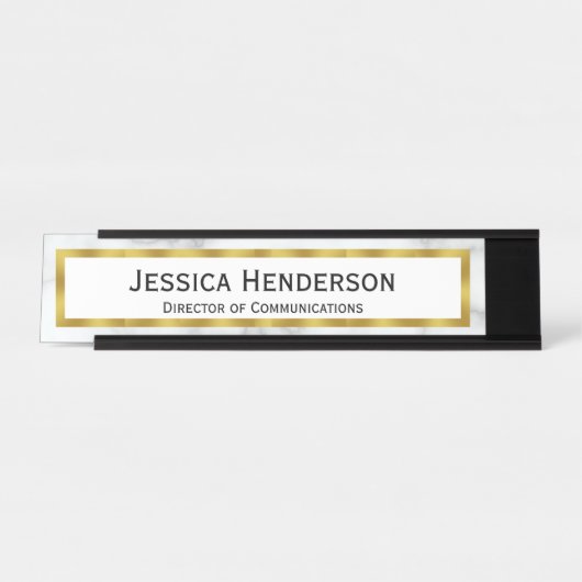 専門のフェイクな金ゴールドおよび白い大理石の一見 デスクネームプレート (正面)