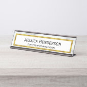 専門のフェイクな金ゴールドおよび白い大理石の一見 デスクネームプレート (正面)