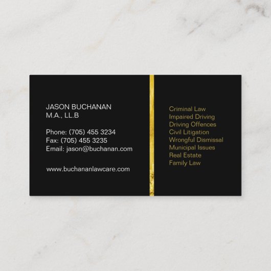 専門のフェイクな金ゴールド弁護士の名刺 名刺 (裏面)