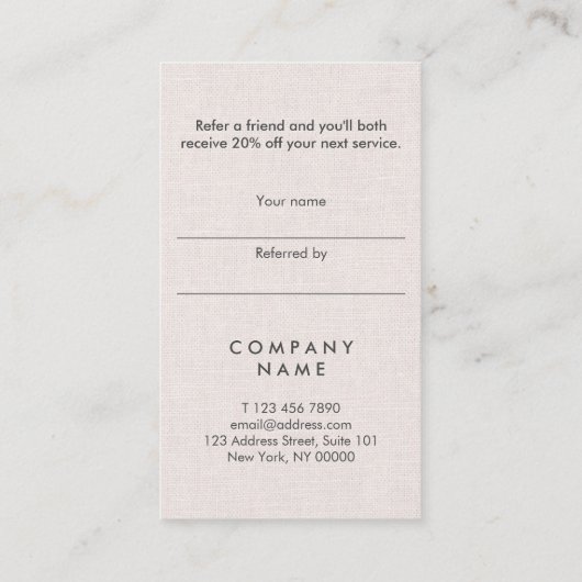 専門のミニマルなリネン縦の紹介カード 名刺 (裏面)