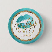 専門のメーキャップアーティストのティール（緑がかった色）、金ゴールドおよび白 缶バッジ (正面)