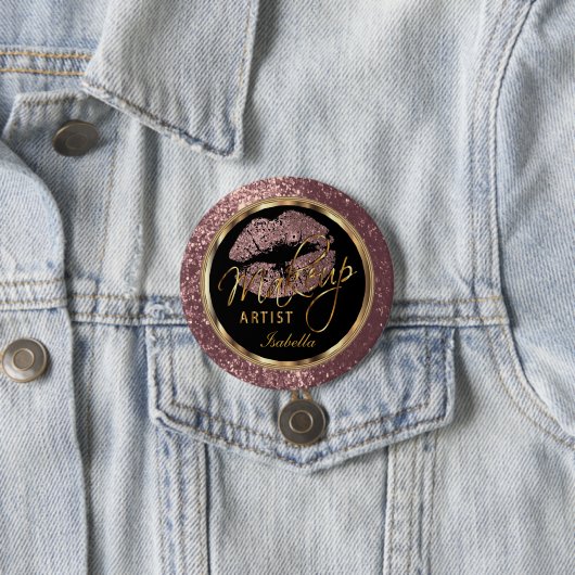 専門のメーキャップアーティストは、黒および金ゴールド上がりました 缶バッジ (インサイチュ)