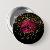 専門のメーキャップアーティスト-ショッキングピンクの唇 缶バッジ (正面&裏面)