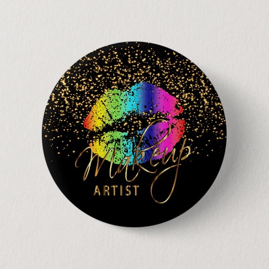 専門のメーキャップアーティスト-虹の唇 缶バッジ (正面)