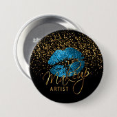 専門のメーキャップアーティスト-青緑の唇 缶バッジ (正面&裏面)