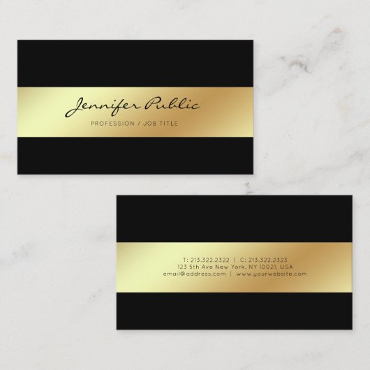 専門のモダンでエレガントで黒い金ゴールドの上品 名刺 (正面/裏面)