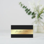 専門のモダンでエレガントで黒い金ゴールドの上品 名刺 (スタンド正面)