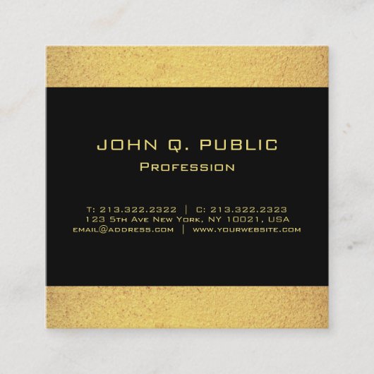 専門のモダンでエレガントで黒い金ゴールドの正方形 スクエア名刺 (正面)