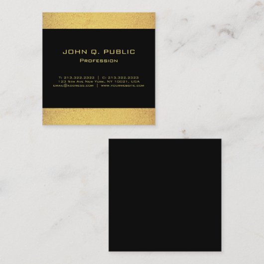 専門のモダンでエレガントで黒い金ゴールドの正方形 スクエア名刺 (正面/裏面)