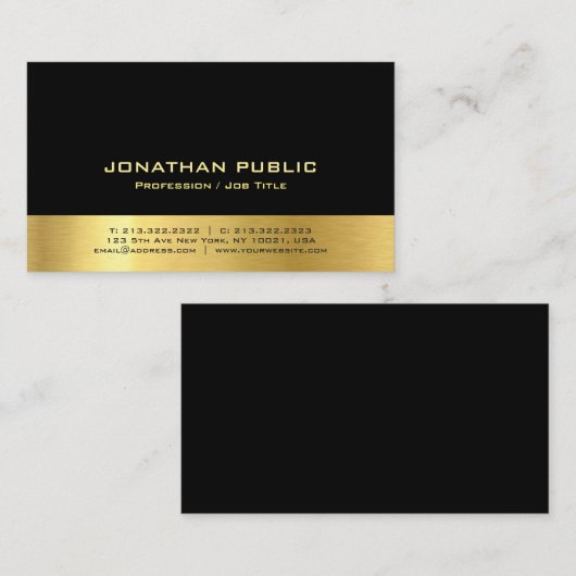 専門のモダンでエレガントな黒および金ゴールドのシンプル 名刺 (正面/裏面)