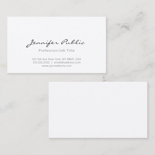 専門のモダンでスタイリッシュな白のお洒落で明白な豪華 名刺 (正面/裏面)