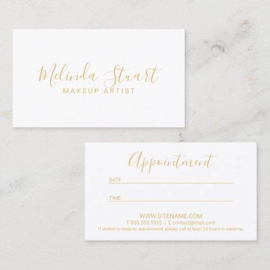 専門のモダンな金ゴールドおよび白いアポイントメント 予約カード (正面/裏面)