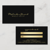 専門のモダンな黒および金ゴールドのアポイントメント 予約カード (正面/裏面)