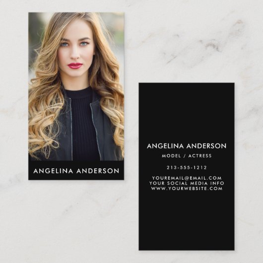 専門のモデル俳優の写真Blk 名刺 (正面/裏面)