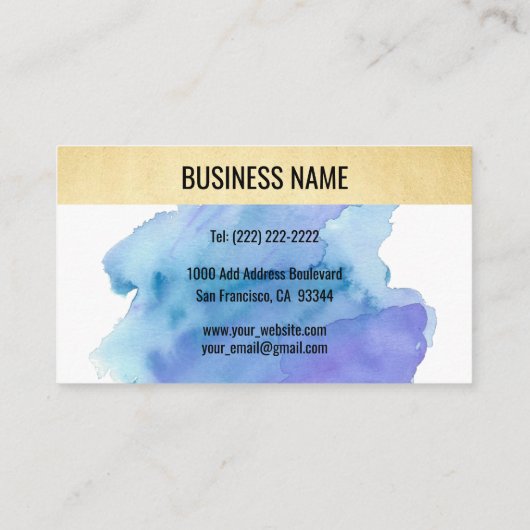 専門のモノグラムのな金ゴールドの青の水彩画 名刺 (裏面)
