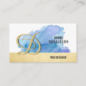 専門のモノグラムのな金ゴールドの青の水彩画 名刺 (正面)