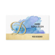 専門のモノグラムのな金ゴールドの青の水彩画