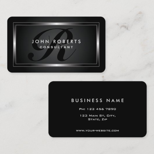 専門のモノグラムの黒のエレガントなモダン 名刺 (正面/裏面)