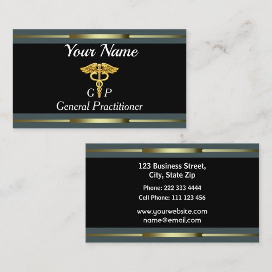 専門の一般医師金ゴールドおよび黒 名刺 (正面/裏面)