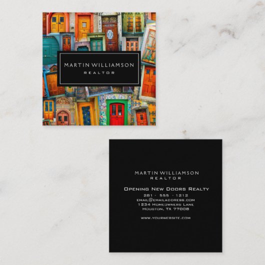 専門の不動産のモダンでクラシックなドア スクエア名刺 (正面/裏面)