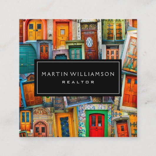専門の不動産のモダンでクラシックなドア スクエア名刺 (正面)