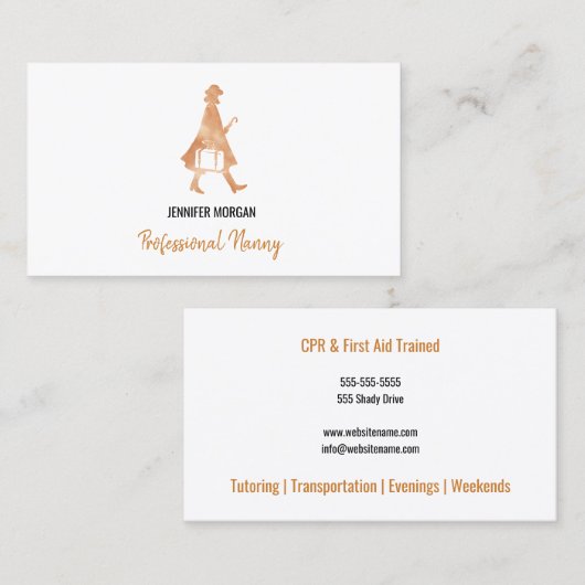 専門の乳母のばら色の金ゴールドのシルエットのベビーシッター 名刺 (正面/裏面)