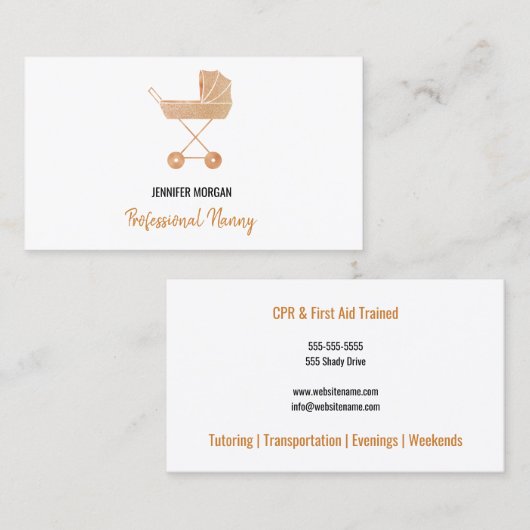 専門の乳母のエレガントなばら色の金ゴールドの乳母車 名刺 (正面/裏面)