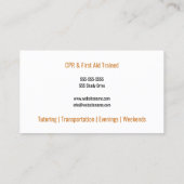 専門の乳母のエレガントなばら色の金ゴールドの乳母車 名刺 (裏面)