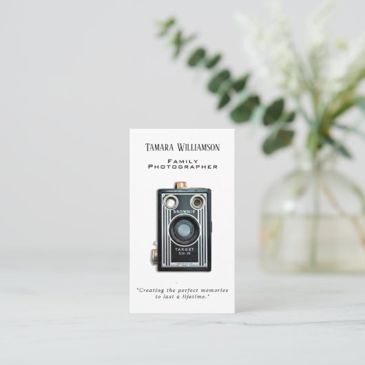 専門の写真撮影のヴィンテージのカメラの写真 名刺 (スタンド正面)