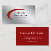 専門の名刺のロゴの赤いカーブの銀 名刺 (正面/裏面)