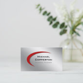 専門の名刺のロゴの赤いカーブの銀 名刺 (スタンド正面)