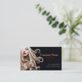 専門の巻き毛のモデルブロンドの美容師カード 名刺 (スタンド正面)