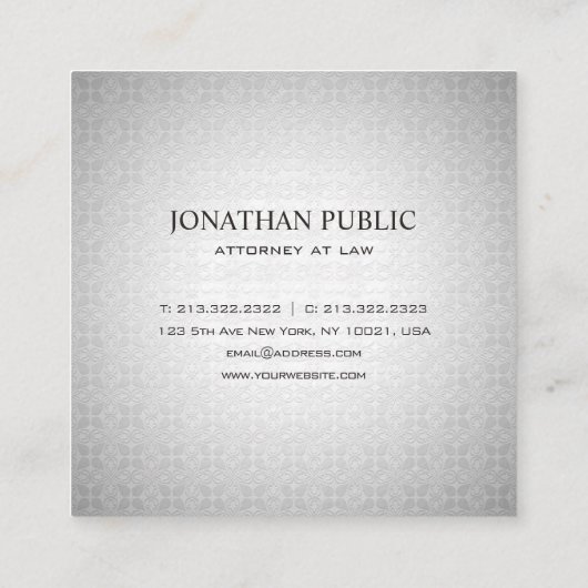 専門の弁護士弁護士のエレガントな銀製の贅沢 スクエア名刺 (裏面)